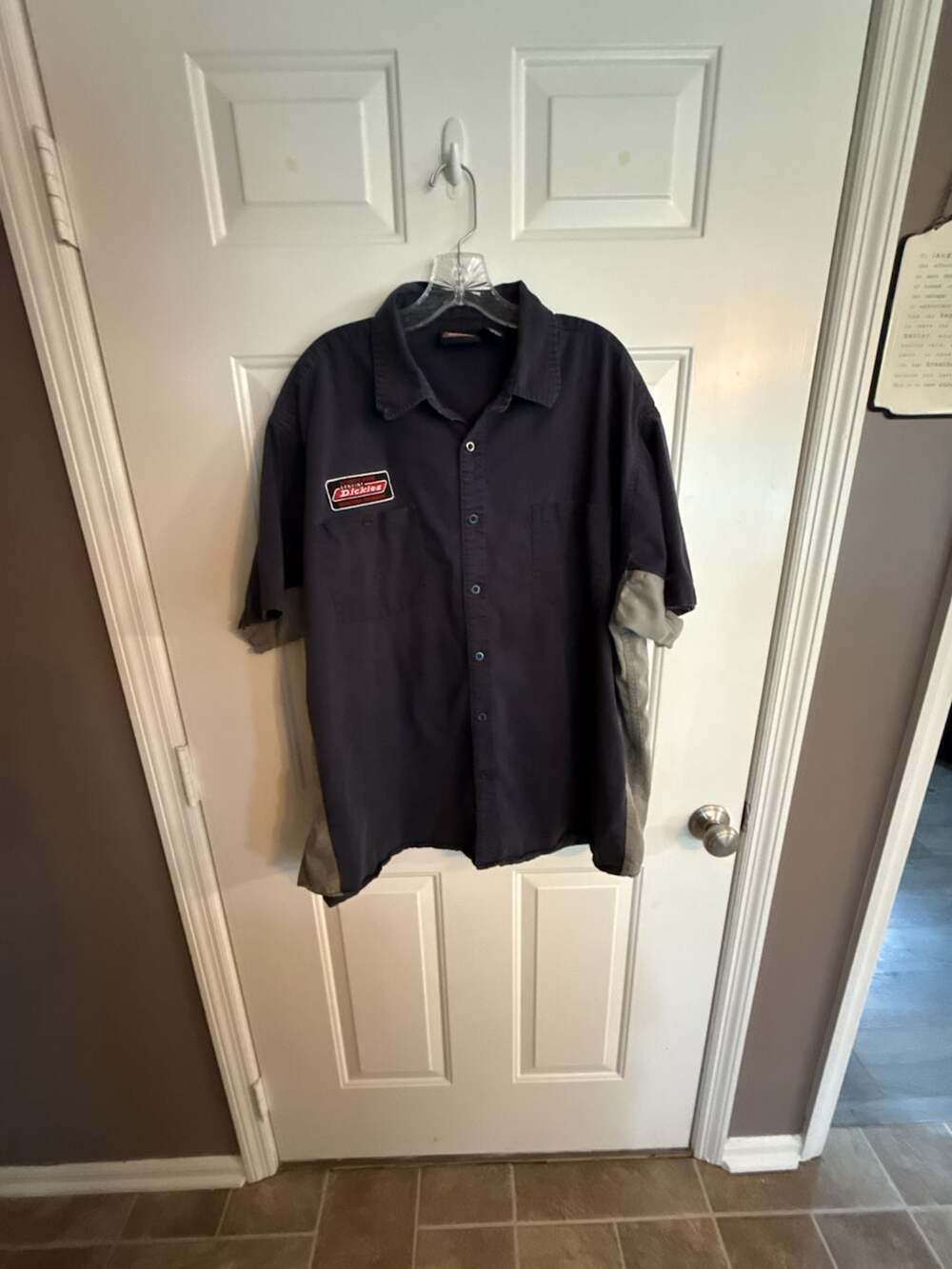 Dickies Short Sleeve Work Shirt Size 3XL Navy Blue Cotton Patched Mechanic